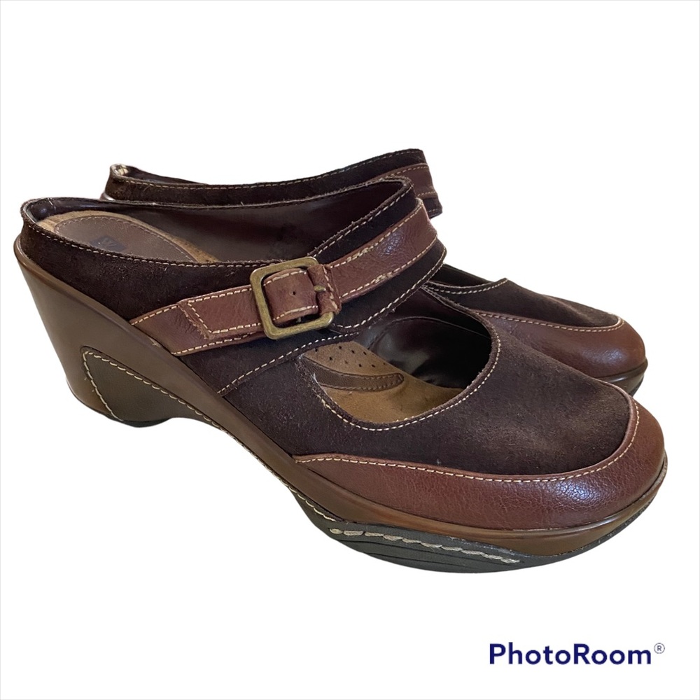 Women’s Leather Suede Wedge Heel Mules Clogs